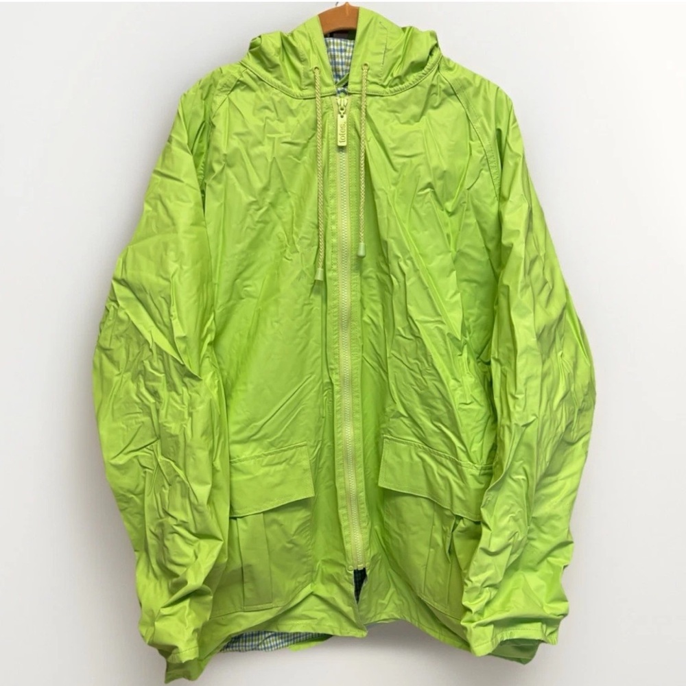 Totes Hooded Plaid-Lined Men's Rain Jacket in Bright Green #5618